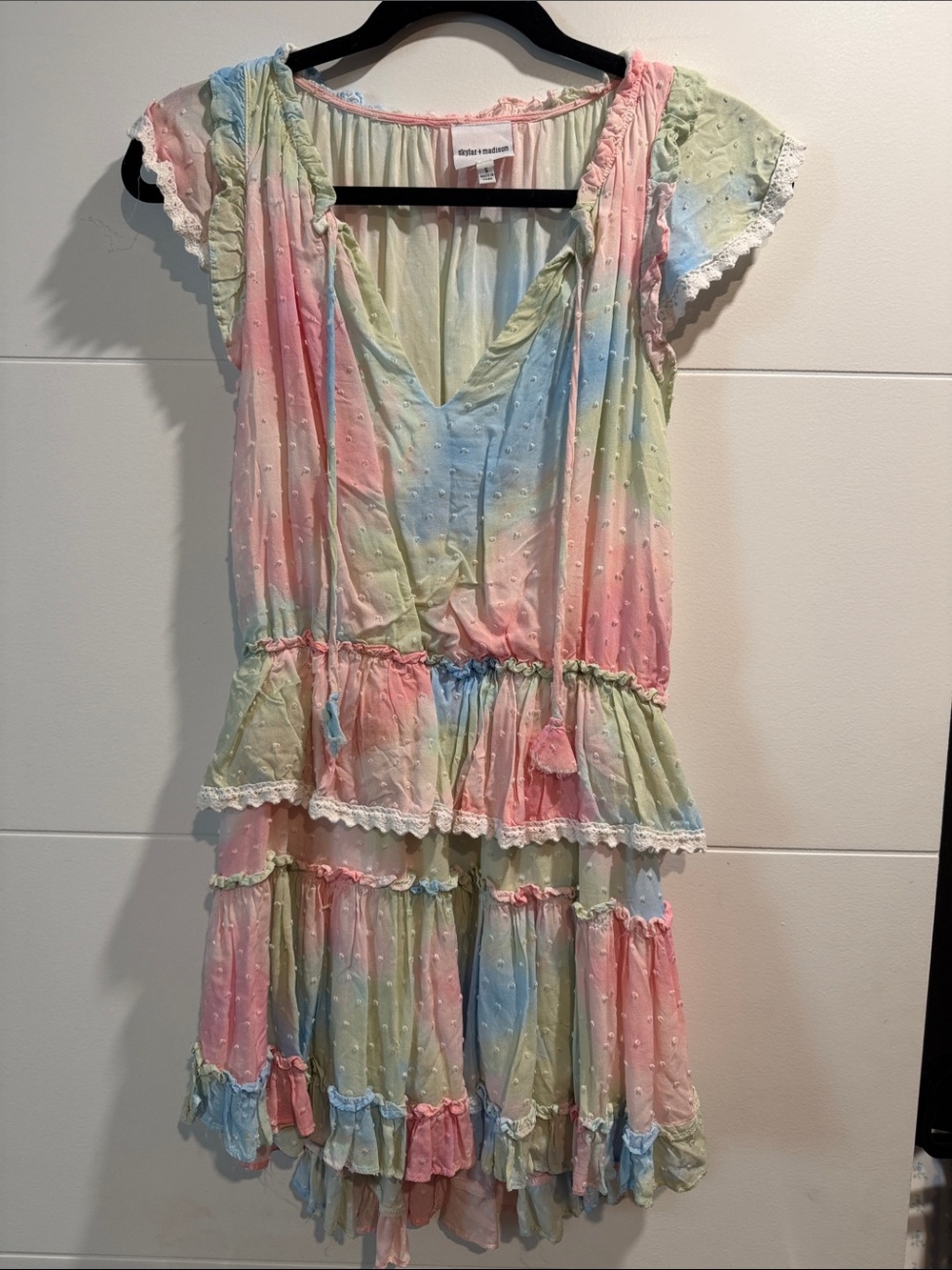 Skylar + Madison Pastel Multicolor Tiered Lace-Trim Dress